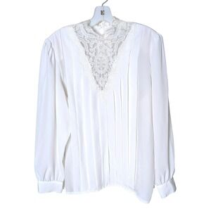 Sellecca Vintage Victorian Lace Blouse Sz 14 High Neck Pleated Front Cottagecore